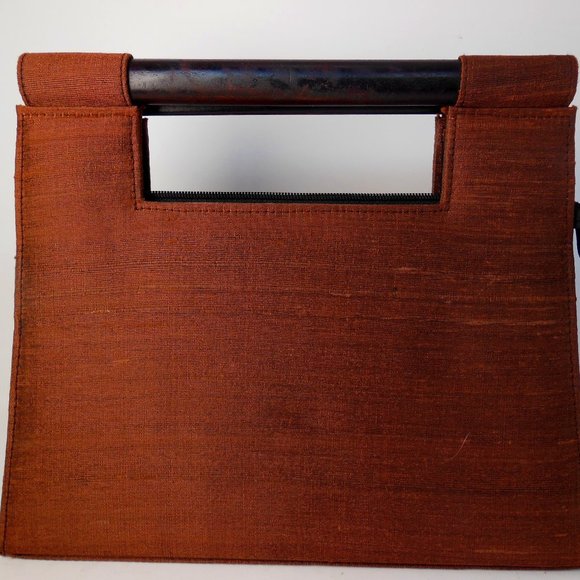 Thai silk  bag, Beautiful  chocolate brown  hand bag, Needlework bag 10 by 12in. - Picture 1 of 9